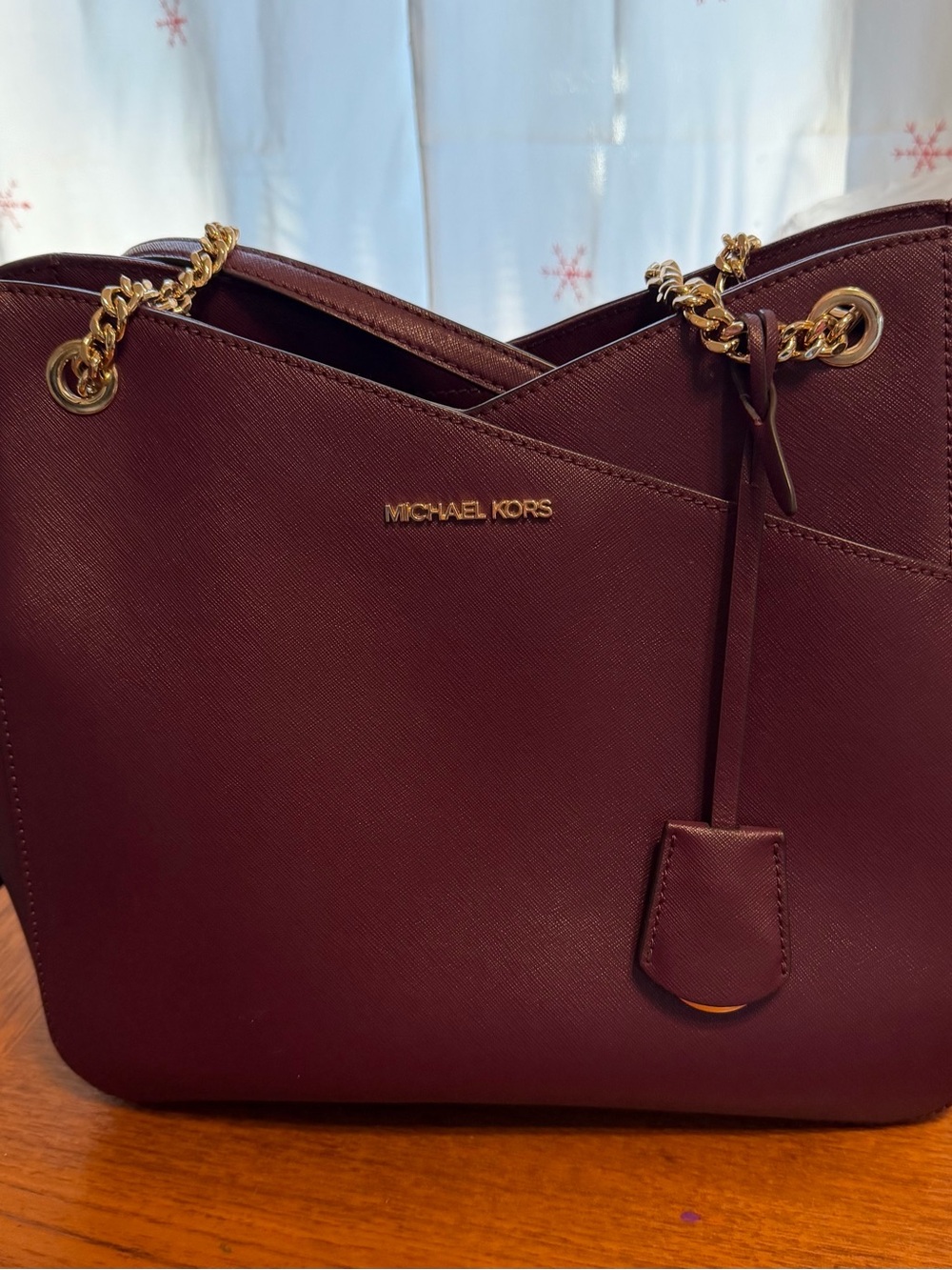 Michael Kors Burgundy Saffiano Chain-Handle Tote